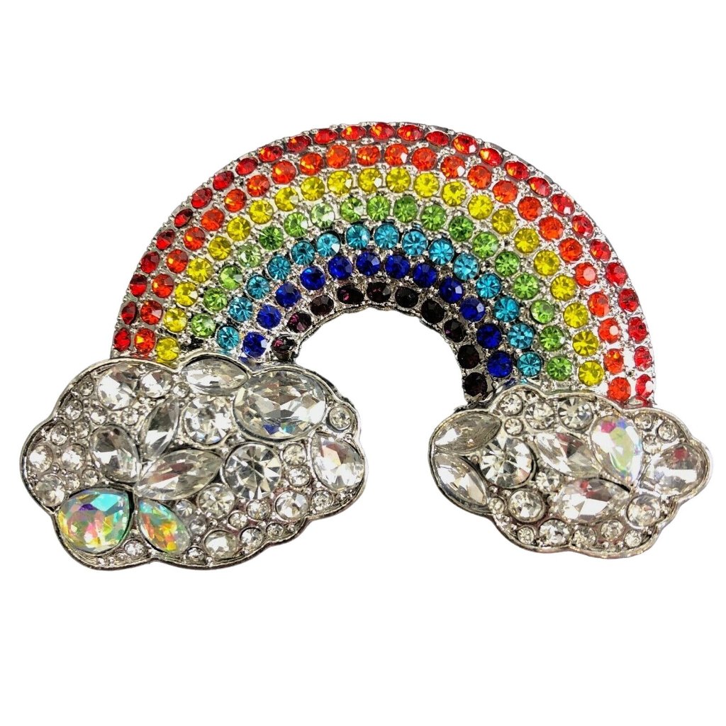Rhinestone Rainbow Silver Tone Brooch Pin